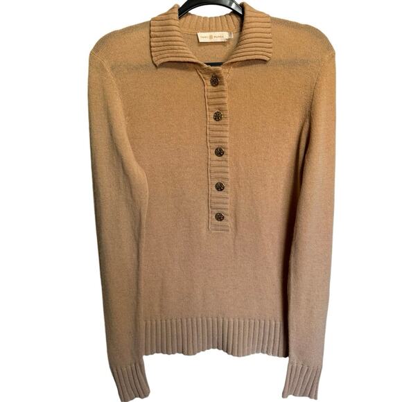 Tory Burch Collared Button Down Sweater Top Pullover Wool Cashmere Size Large - Picture 1 of 11